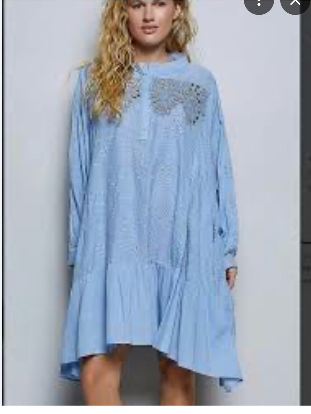 POL Light Blue Long-Sleeve Tiered Shirt Dress